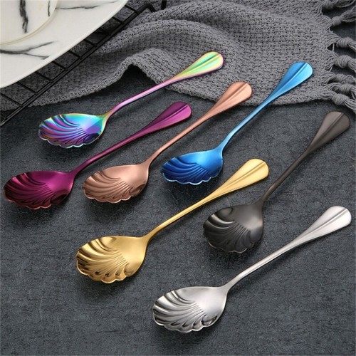 Shells Shape Coffe Soup Spoons Long Handle with Smooth Comfortable Grip - Picture 4 of 14