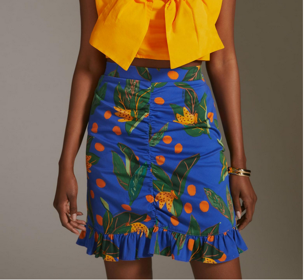 NWT Anthropologie Farm Rio Ruched Mini Skirt Pencil tulip Tropical