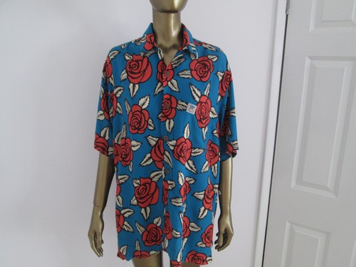 RARE VINTAGE 1990s THE ROYAL MAMBO LOUD MEN'S SHIRT BLUE RED ROSES SIZE L