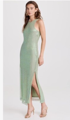 New by TIMO green sequin strap tank long slim dress size medium | eBay