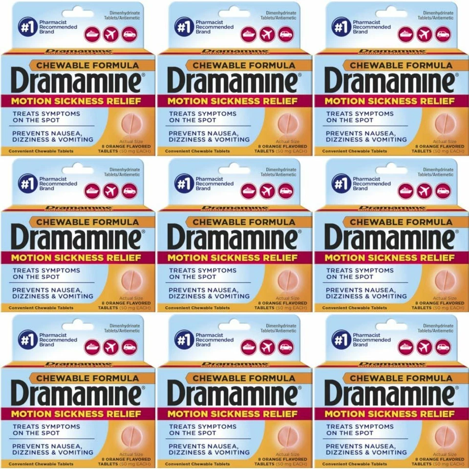 Dramamine Motion Sickness Relief противорвотные оранжевые жевательные таблетки 8 шт упаковка 9 шт. - Изображение 2 из 3