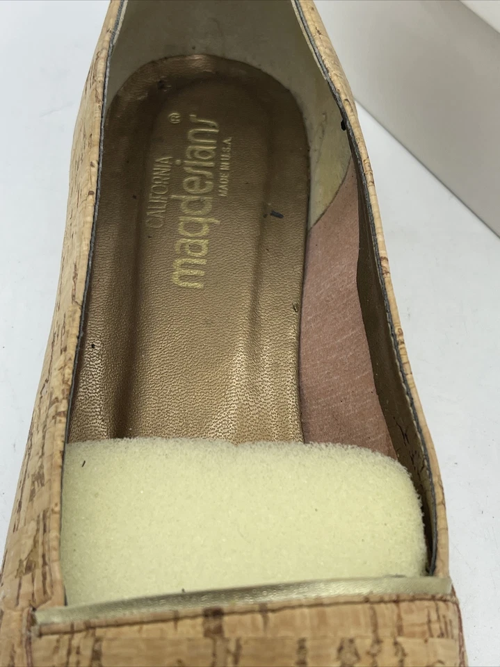 Zapatos sin cordones Magdesians CA madera de corcho planos con incrustación dorada para mujer 11N hechos en EE. UU. Foto 3 de 4