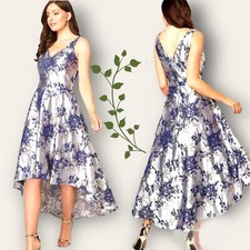 ROMAN 12 SILVER AND BLUE DIP HEM JACQUARD EVENING PARTY OCCASION DRESS BNWOT