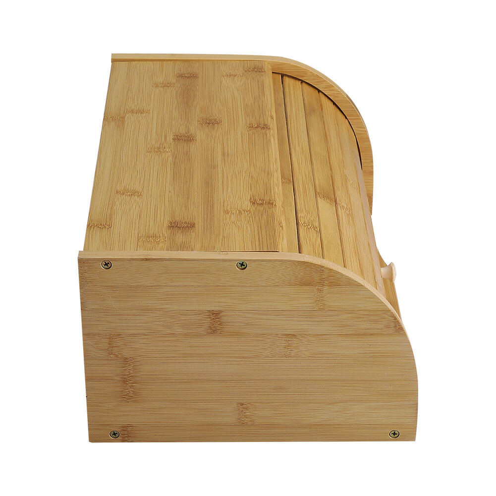 LARGE BREAD BIN BAMBOO WOODEN ROLL TOP BREAD BINS KITCHEN FOOD STORAGE