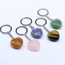 10pcs Gemstone Puffy Love Heart 7 Chakra Healing Keychain Charm Pendant