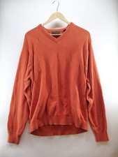 SWEATER LYLE SCOTT SCOTLAND MENS SZ L V-NECK ORANGE COMBED COTTON PULLOVER