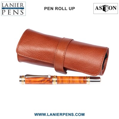 Aston Leather Roll Up Pen Case - 5 Pen Holder Roll Up Tan Case