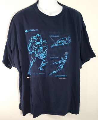 Marvel TShirt Iron Man Mens 3XL Navy Blue Prototype Blueprint Nerd Block Casual