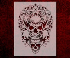 Vintage Mandala Skulls Stencil Template Reusable 8.5 x 11 Inches for Painting