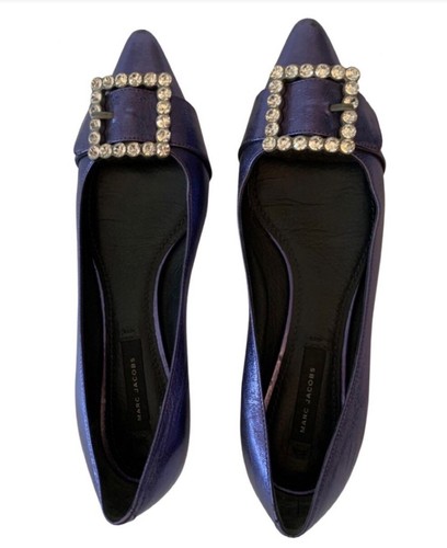 MARC JACOBS NEW AUTH $699 Women's Purple Metallic Leather Crystal Flats Size 36 - Picture 3 of 12