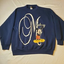 Vintage Mickey Mouse Sweatshirt Navy Blue 23.5x26.5 XL *SLEEVE HOLE* USA Made