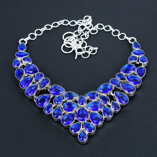 Blue Sapphire Gemstone 925 Sterling Silver Handmade Necklace Jewelry 18" - Picture 2 of 5