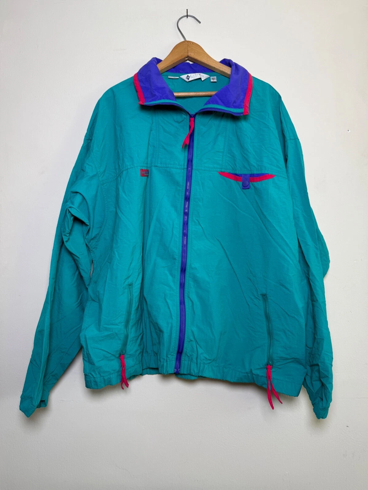Vintage 90s COLUMBIA Men’s Teal Nylon Lightweight Windbreaker Jacket