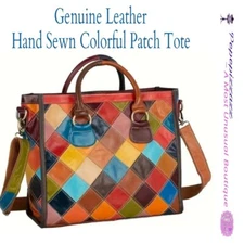NWT GENUINE leather HAND SEWN Multicolor Patch tote Crossbody Trendy BAG !