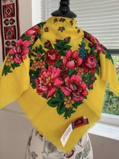 Ukrainian Shawl Scarf Yellow Floral