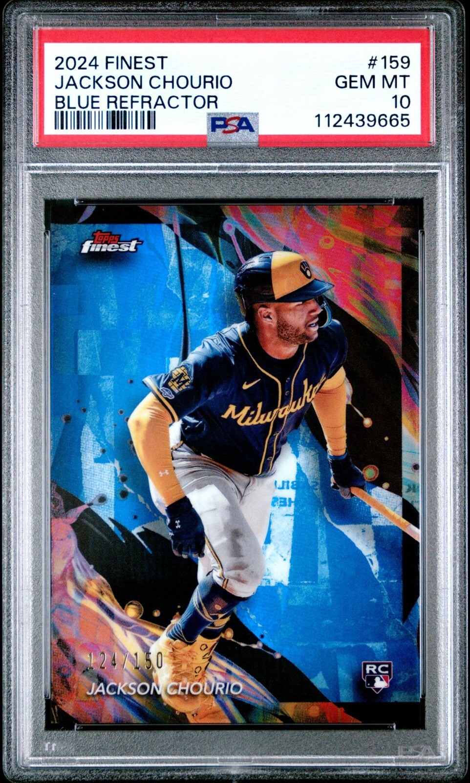 PSA 10 ROOKIE - 2024 Topps Finest #159 Jackson Chourio RC Blue Refractor #/150