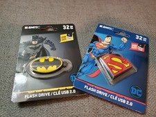 Batman  Superman 32GB Lot 2 Flash Drives Keychain Emtec DC Comics