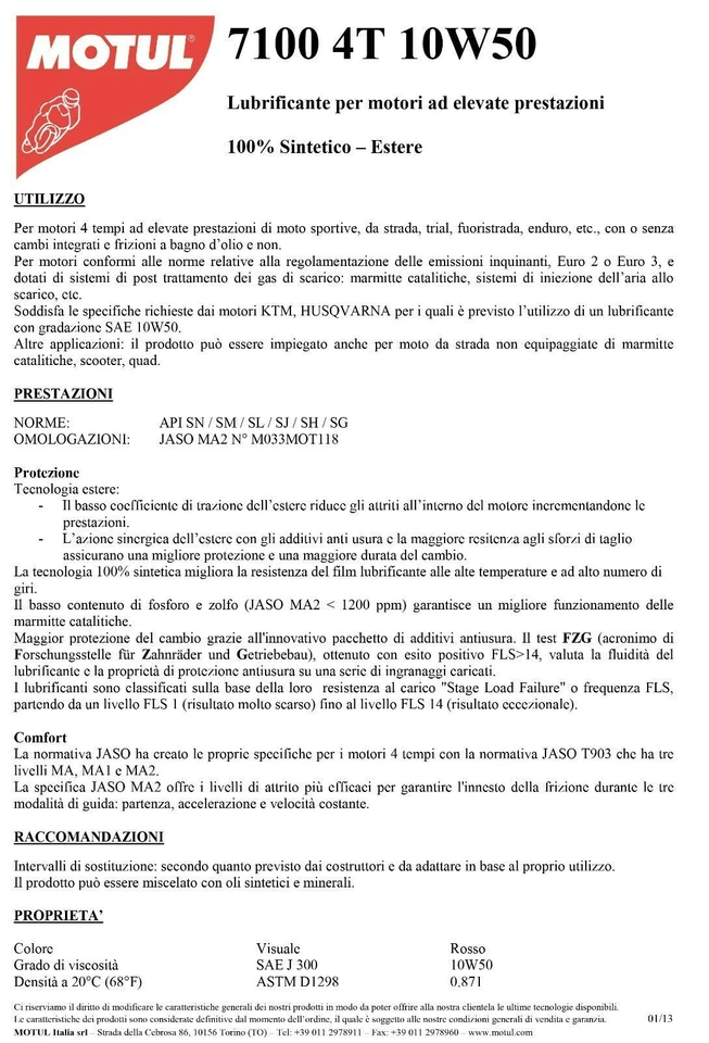 Entretien Huile Motul 7100 10W50 Pour Arctic Cat Atv 400 4x4 Automatic 2005> - Photo 3/4
