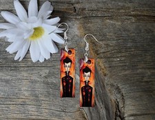 Abstract Vampire Halloween Print Dangle Wood Bar Printed Earrings Jewelry