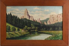 9360059-d Oil Painting Herda Landscape With Rocks Eicherahmen
