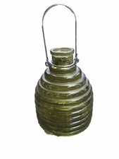 Vtg Green Glass Fly Bee Wasp Insect Trap Catcher Glass Stopper BeeHive Shaped 