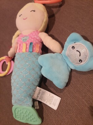 Carter s Plush Mermaid Activity Toy Rattle Teether Stroller Clip lovey