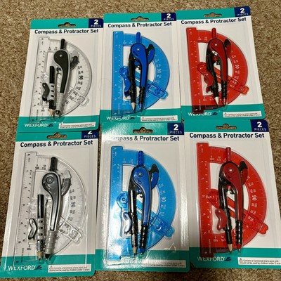 Wexford Compass And Protractor Set - 6 Total Sets Perfect For math Class