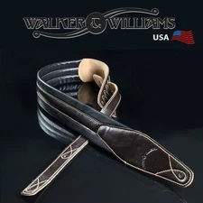 Walker & Williams C-21 Dark Brown Premium Leather Padded Guitar Strap