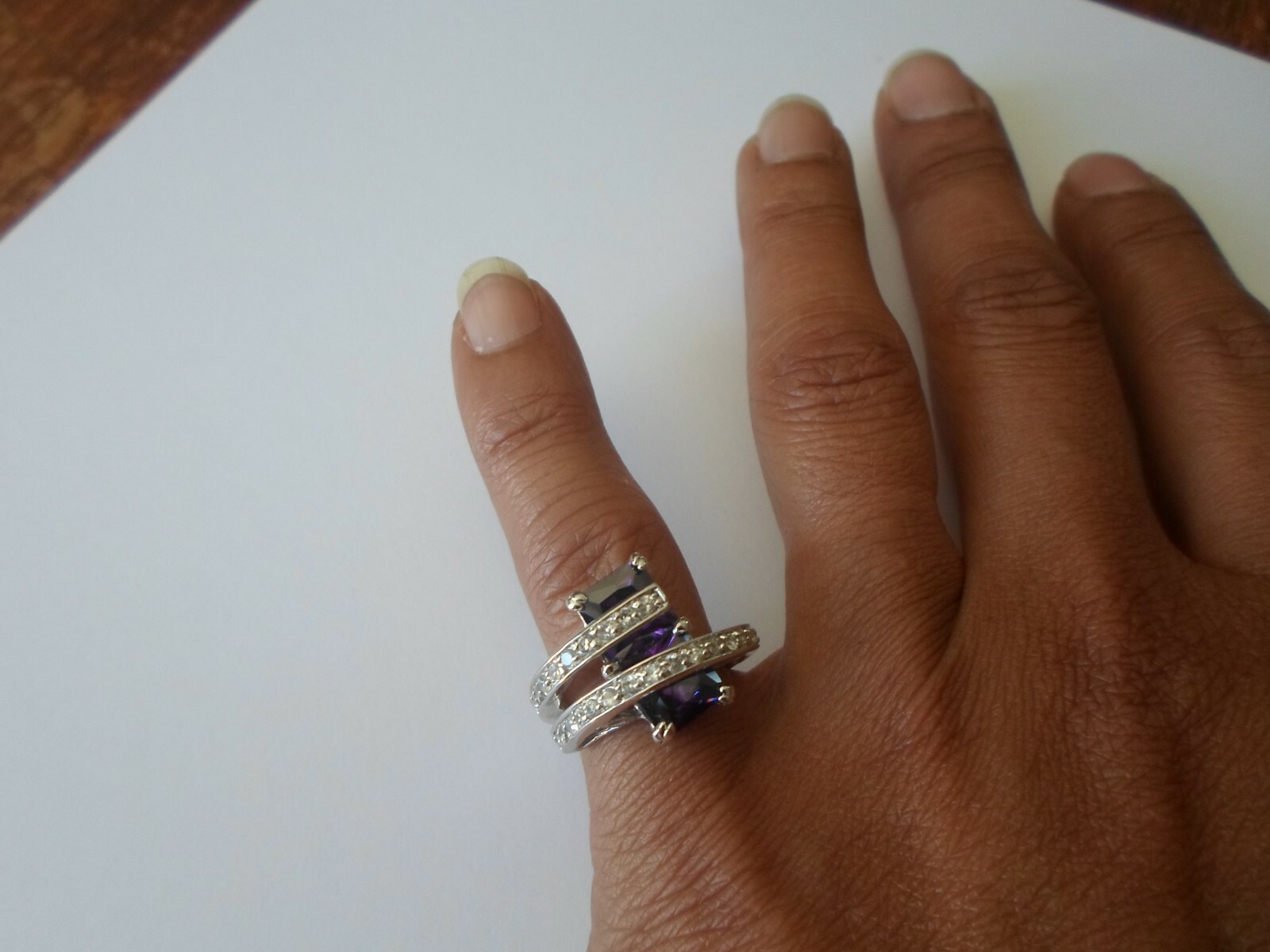 solid silver ring, amethyst and zirconium wand, s… - image 2