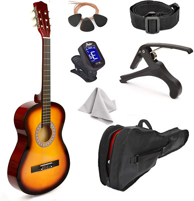 30'' Wood Guitar with Case and Accessories for Kids/Girls/Boys/Beginners (Sunburs