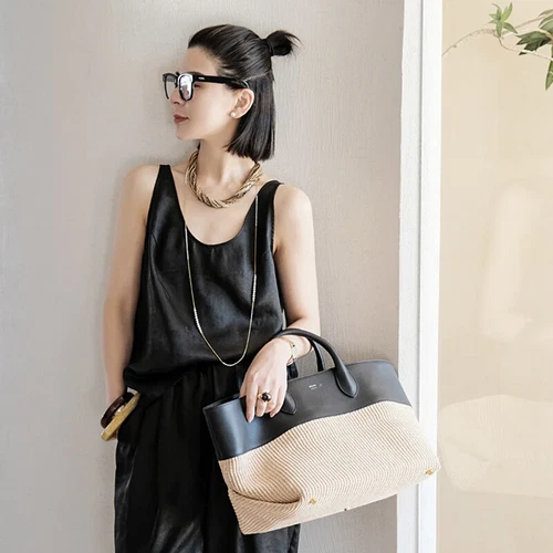 Bolso de Mano Vaca Vaca Vaca Vaca con Rafia, Cercanías Gran Capacidad para Mujer - Imagen 4 de 18