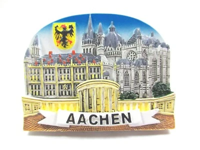 CREATION Imán de Aquisgrán Dom Ayuntamiento Elisenbrunnen Poly Souvenir Alemania Nuevo