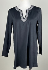 LANDS' END L/S Embroidered RASH GUARD/SWIM DRESS/COVER UP - M, Black