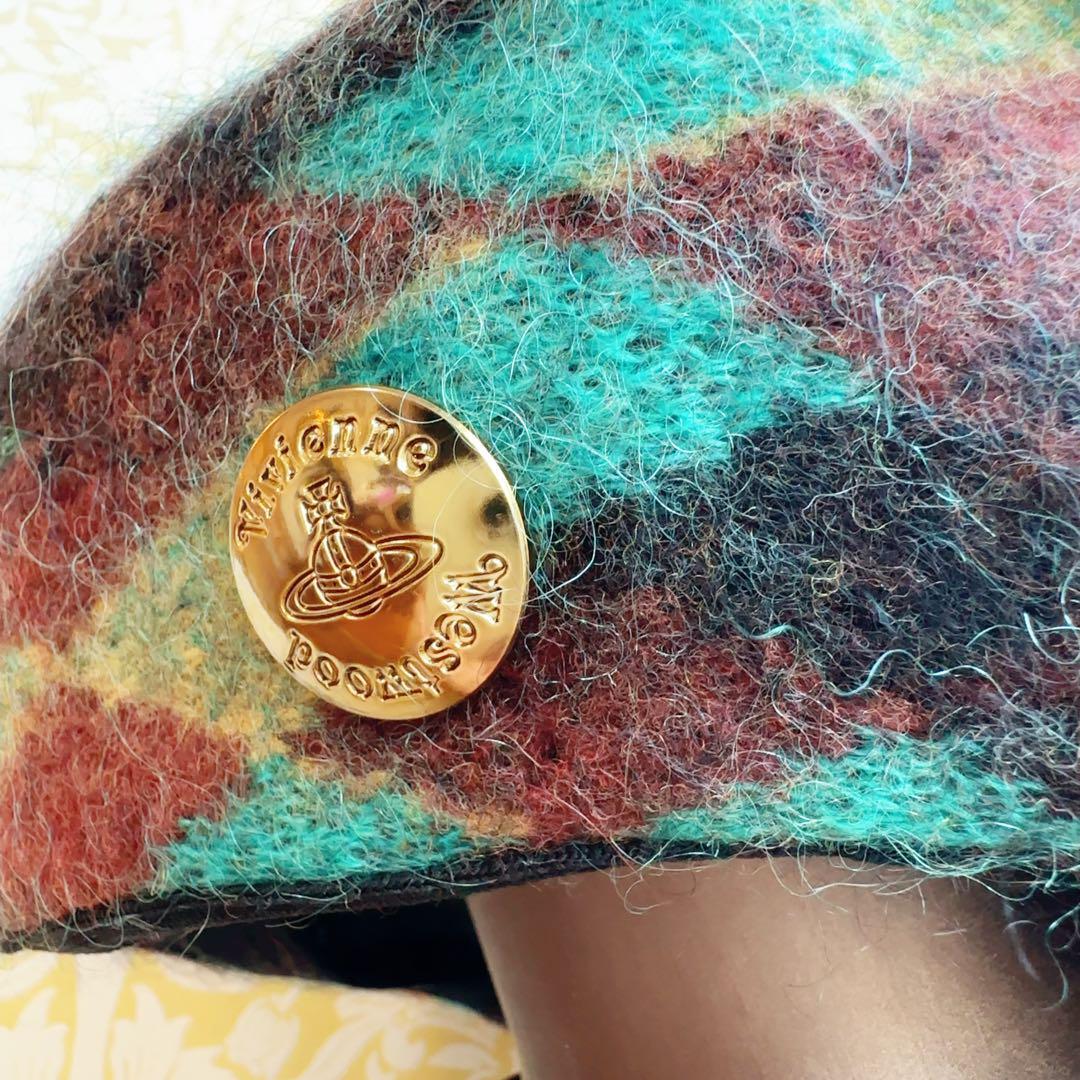 Vivienne Westwood Wool Check Beret With Pom-Pom Color Green