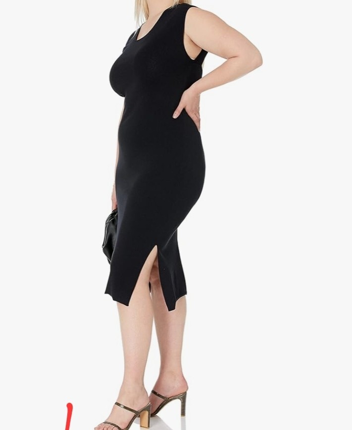 The Drop Women's Laila Power Shoulder Twist-Back Midi Sweater Dress, Black  Sz3X | eBay