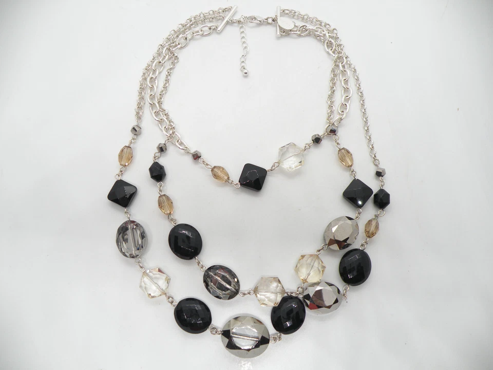 WHBM Casa Blanca Mercado Negro Cuentas Tono Plata Joyería Collar Pulsera Conjunto Foto 2 de 4