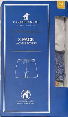 Caribbean Joe 3- Men's Cotton Blend Woven Boxers Medium (32-34)  Hula Tropics