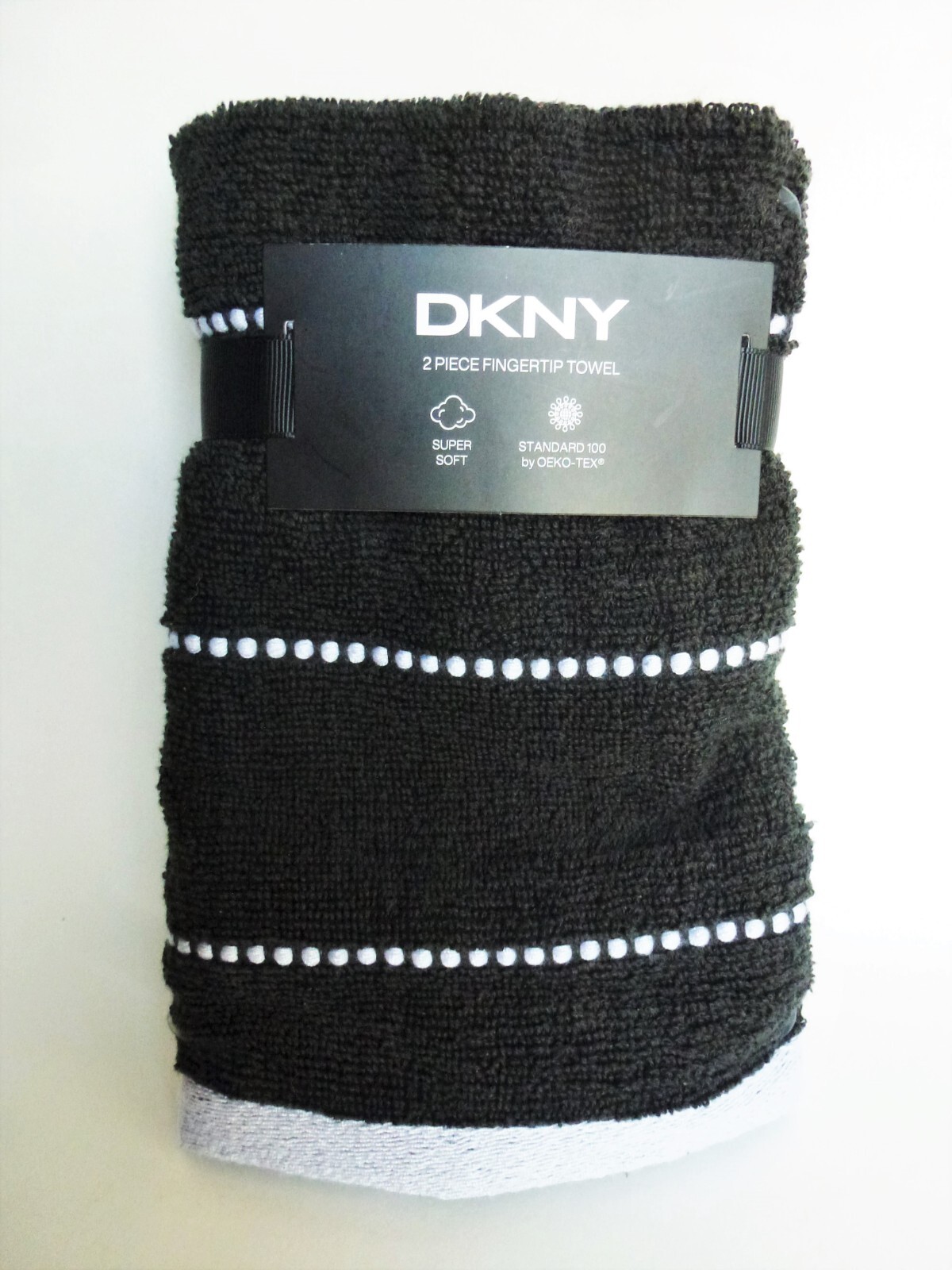 New DKNY 6pc Black Lt Gray Dot Stripe TOWEL SET Bath Hand Fingertip 100 Cotton eBay
