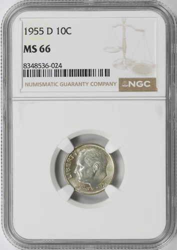 1955-D 10c Roosevelt Silver Dime NGC MS66