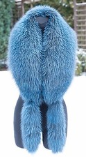 ONLY ONE! Platinum Saga Furs Ocean Blue Frost Fox Fur Boa Wrap Scarf Stole 67"