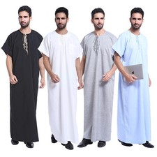 Man Dubai Saudi Thobe Robe Islamic Muslim Jubba Arabic Kaftan Abaya Jelbab Dress