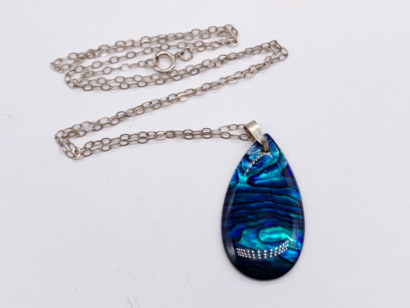 VINTAGE SOLID SILVER ABALONE SHELL PANEL TEARDROP… - image 1