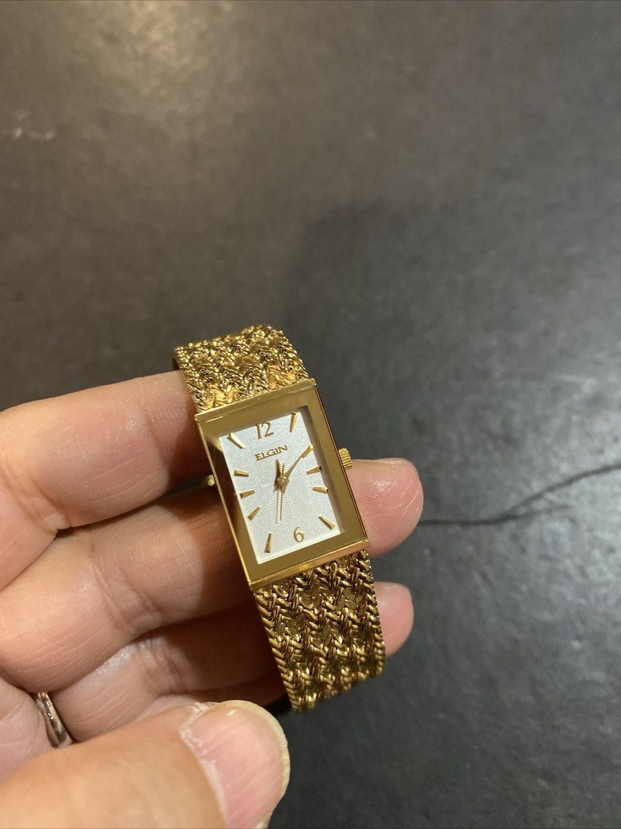 Vintage Classic LADIES ELGIN Gold Tone Rectangle shape Quartz