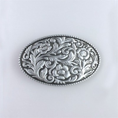 Antique Brushed Silver Western Flower Cowgirl Oval belt 