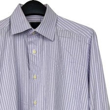 David Donahue Dress Shirt Mens 16.5 32/33 Trim Fit Cotton Purple Striped Spread