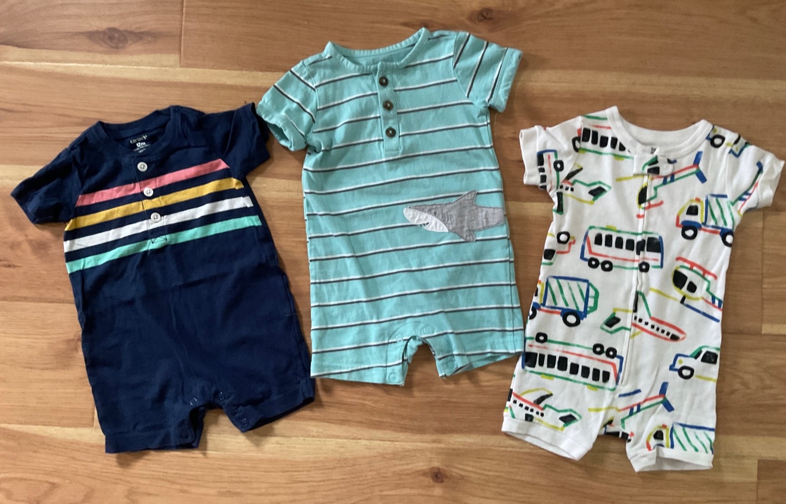 Carter’s  3 Baby Boy Rompers  Size 12  Months