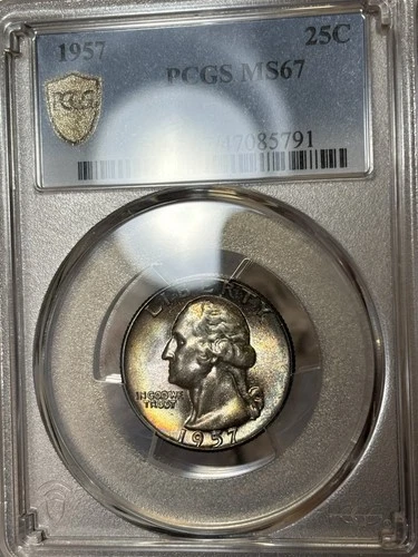 1957 PCGS MS67 Washington Silver Quarter 25c Superb Gem Dual Side Mint Set Toned