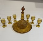 Indiana Glass Tiara Amber Pressed Glass Nine-Piece Goblet Decanter Tray Set  — photo 1