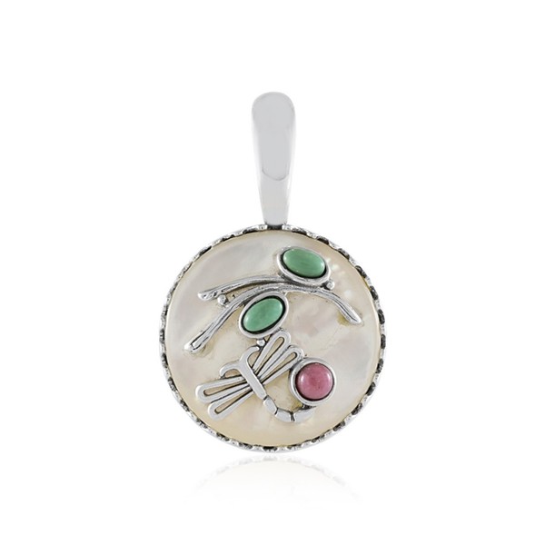Cavill SilberanhäNger Damen Perlmutt TüRkis Rhodonit 925 Sterling Oval-image