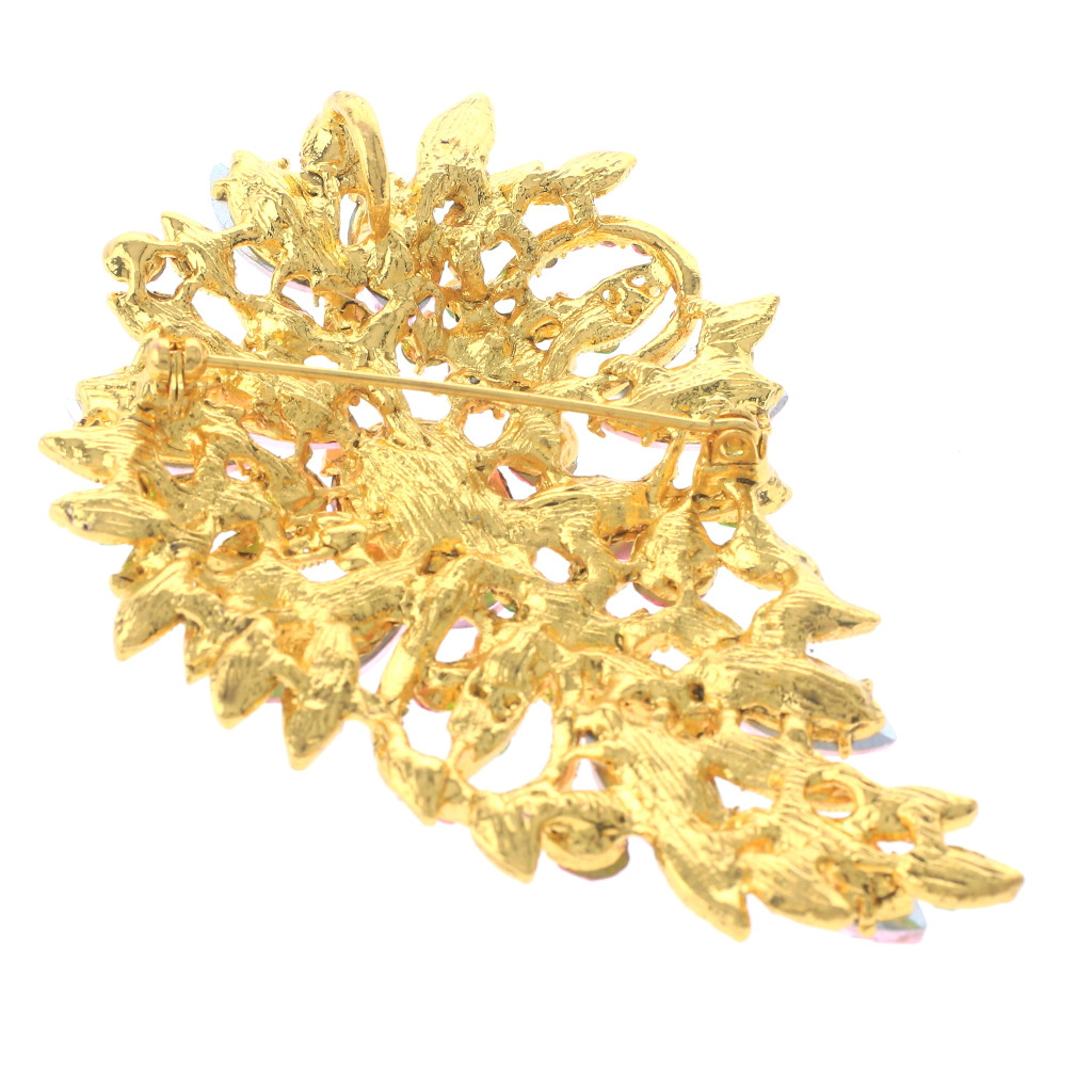 Gold Tone Metal Crystal Rhinestone Flower Brooch P1246-PNG